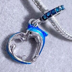 Blue and Silver Dolphins In Love Charm fits PANDORA
